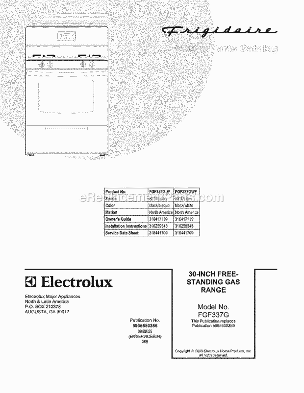 Frigidaire FGF337GWF Range Page D Diagram