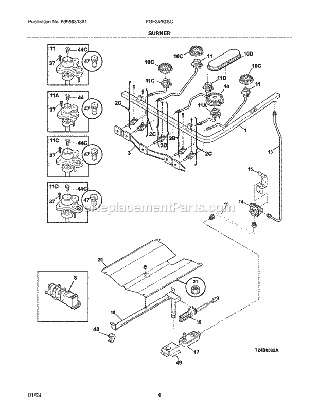 Frigidaire FGF345GSC Range Burner Diagram