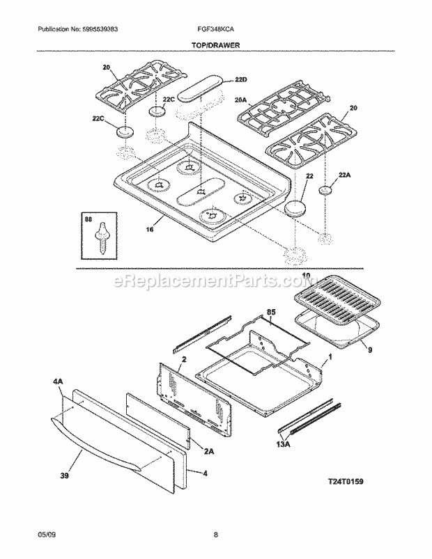 Frigidaire FGF348KCA Range Top/Drawer Diagram