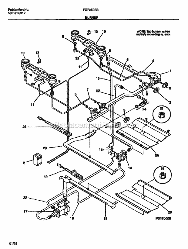 Frigidaire FGF350BBWA Freestanding, Gas Gas Range Burner Diagram