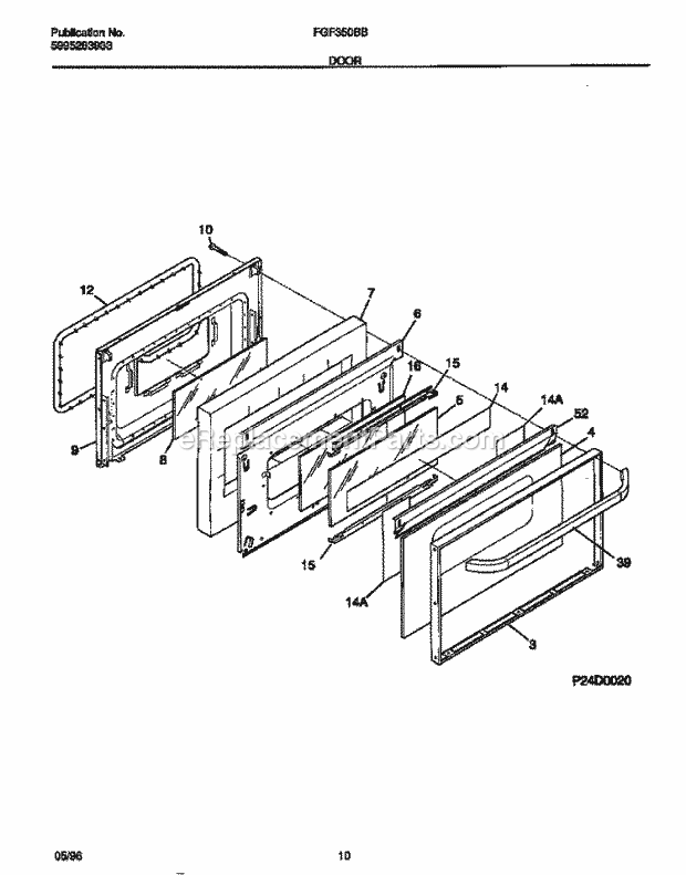 Frigidaire FGF350BBWD Freestanding, Gas Frigidaire Gas Range Door Diagram