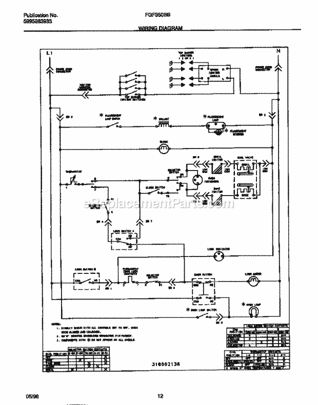 Frigidaire FGF350BBWD Freestanding, Gas Frigidaire Gas Range Page G Diagram