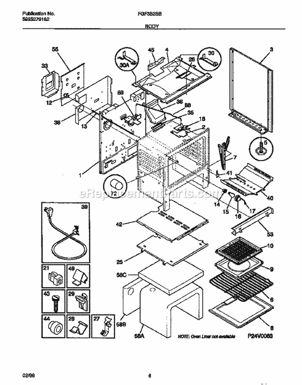 Frigidaire FGF352SBDB Freestanding, Gas Frigidaire Gas Range Body Diagram