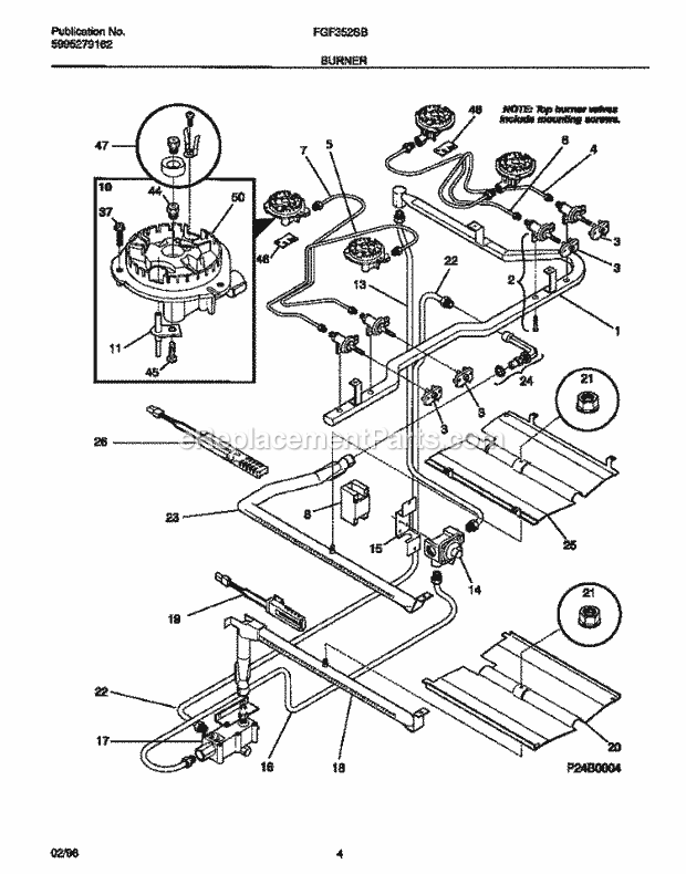 Frigidaire FGF352SBDB Freestanding, Gas Frigidaire Gas Range Burner Diagram