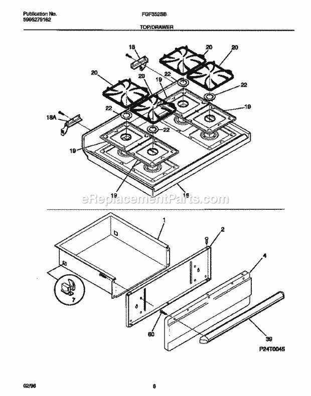 Frigidaire FGF352SBDB Freestanding, Gas Frigidaire Gas Range Top / Drawer Diagram