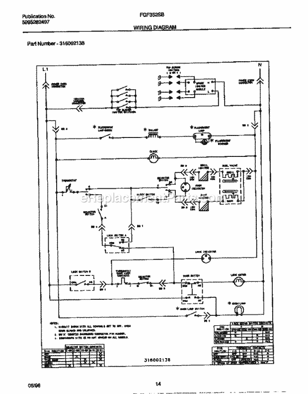 Frigidaire FGF352SBDC Freestanding, Gas Frigidaire Gas Range Page G Diagram