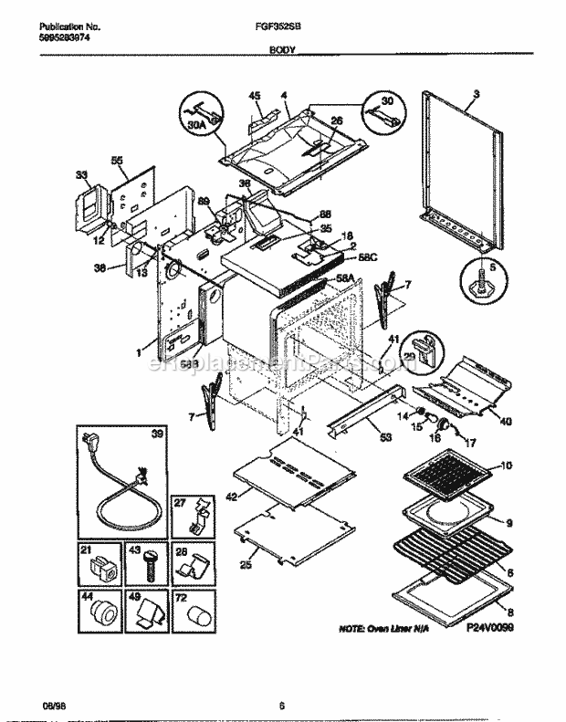 Frigidaire FGF352SBDE Freestanding, Gas Frigidaire Gas Range Body Diagram