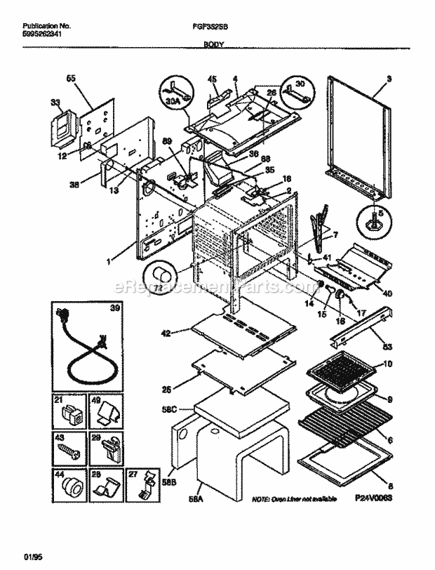 Frigidaire FGF352SBWA Freestanding, Gas Gas Range Body Diagram