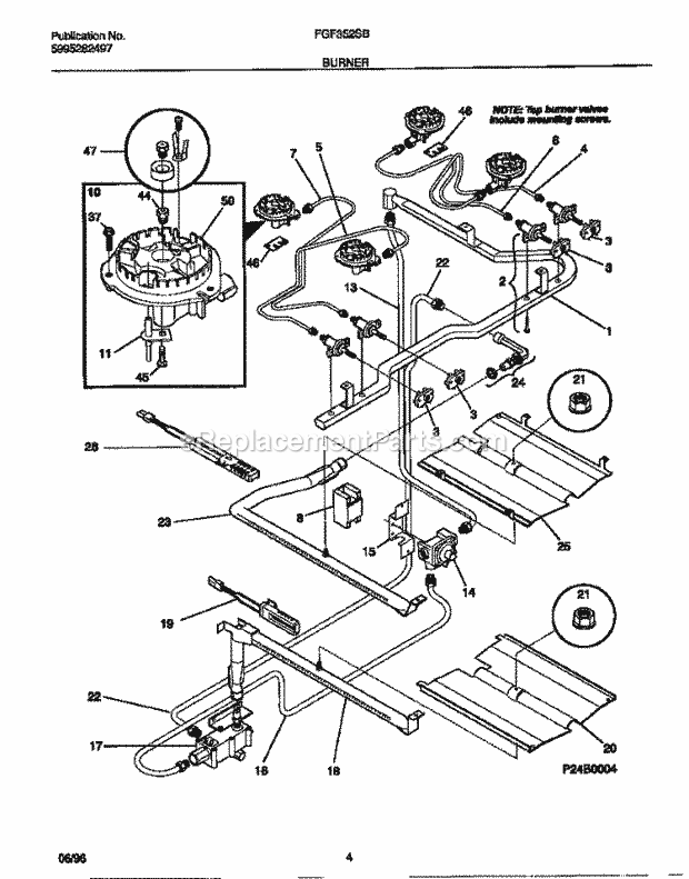 Frigidaire FGF352SBWC Freestanding, Gas Frigidaire Gas Range Burner Diagram