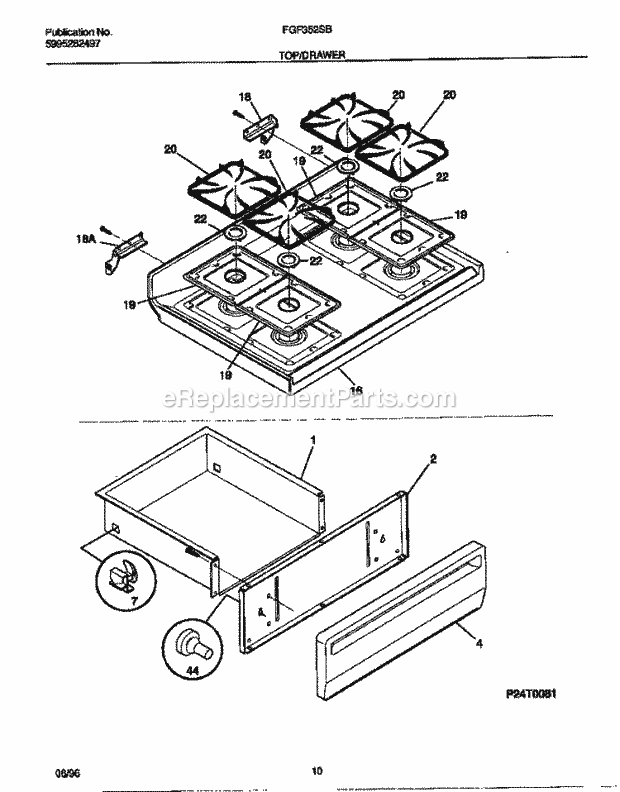 Frigidaire FGF352SBWC Freestanding, Gas Frigidaire Gas Range Top / Drawer Diagram