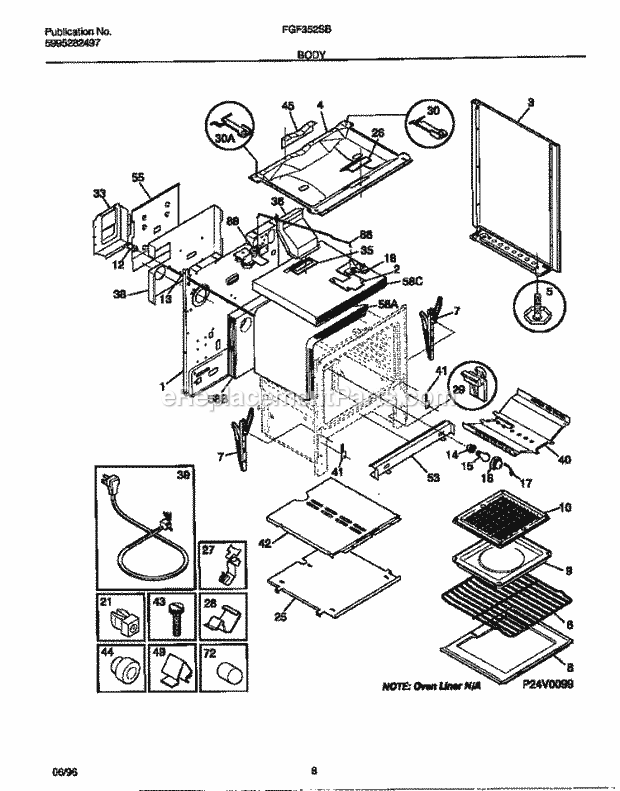 Frigidaire FGF352SBWD Freestanding, Gas Frigidaire Gas Range Body Diagram