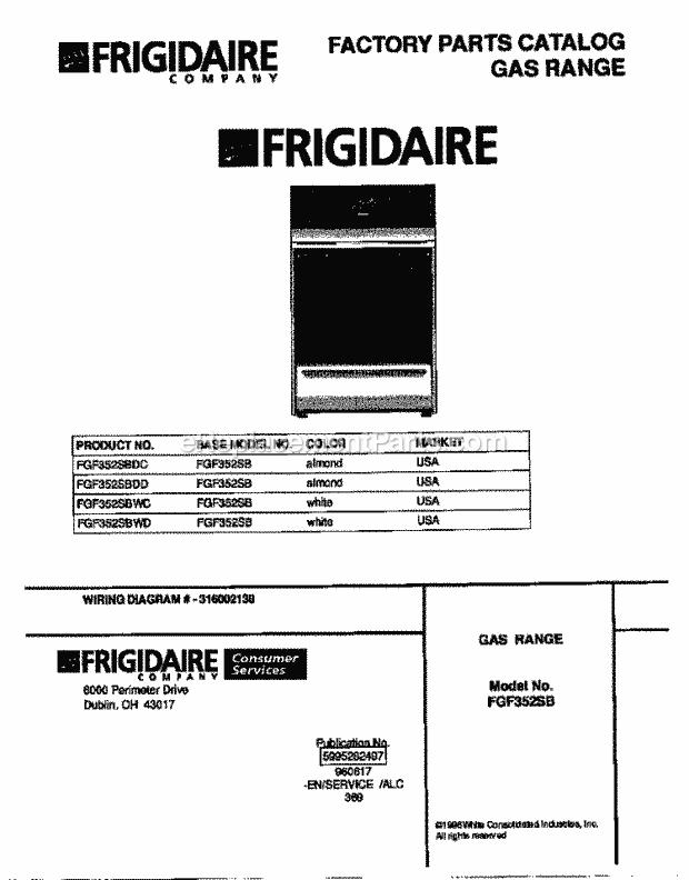 Frigidaire FGF352SBWD Freestanding, Gas Frigidaire Gas Range Page D Diagram