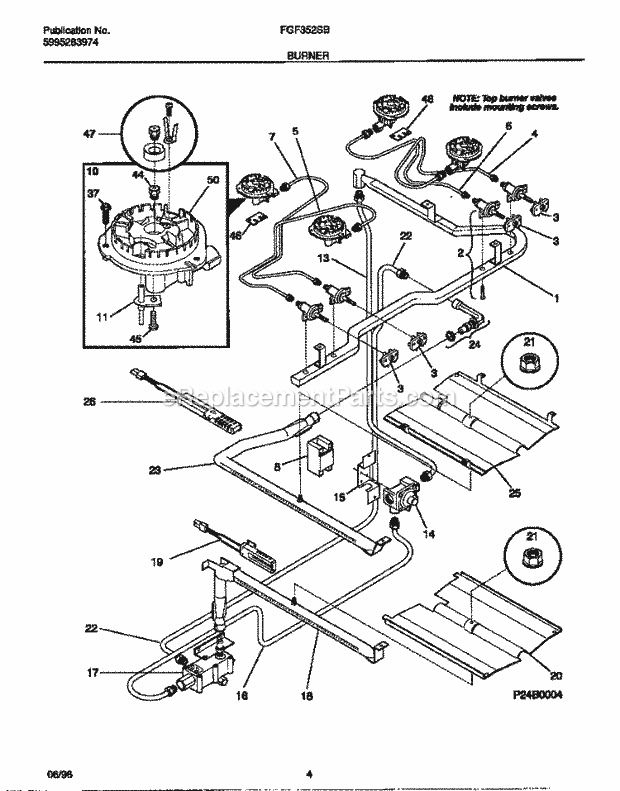 Frigidaire FGF352SBWE Freestanding, Gas Frigidaire Gas Range Burner Diagram