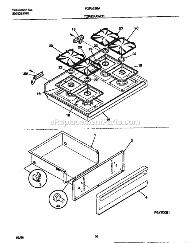 Frigidaire FGF353BADD Freestanding, Gas Frigidaire Gas Range Top / Drawer Diagram