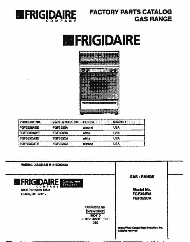 Frigidaire FGF353BADE Freestanding, Gas Frigidaire Gas Range Page D Diagram