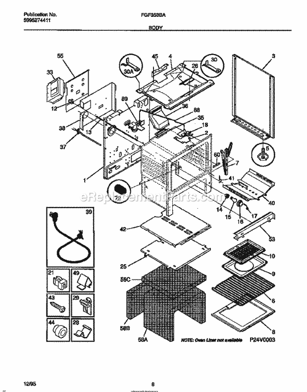 Frigidaire FGF353BAWB Freestanding, Gas Frigidaire Gas Range Body Diagram