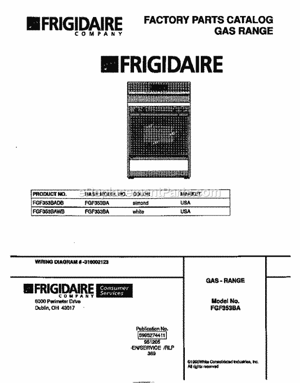 Frigidaire FGF353BAWB Freestanding, Gas Frigidaire Gas Range Page D Diagram