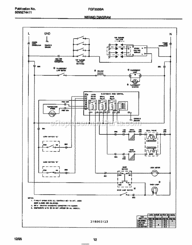 Frigidaire FGF353BAWB Freestanding, Gas Frigidaire Gas Range Page G Diagram