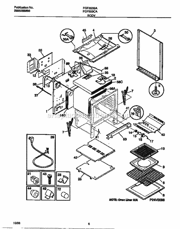 Frigidaire FGF353BAWF Freestanding, Gas Frigidaire Gas Range Body Diagram