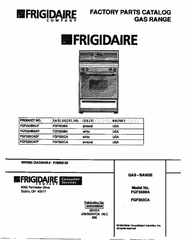 Frigidaire FGF353BAWF Freestanding, Gas Frigidaire Gas Range Page D Diagram
