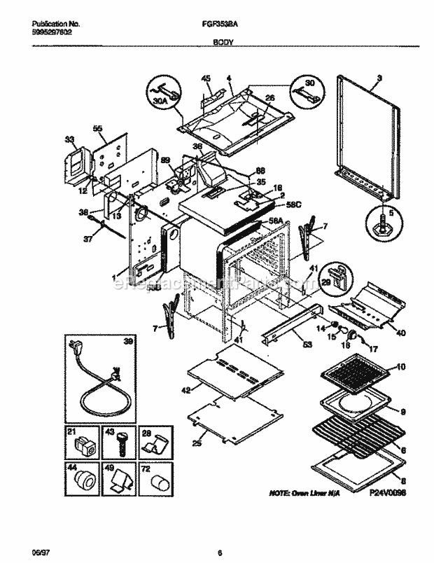 Frigidaire FGF353BAWG Freestanding, Gas Frigidaire Gas Range Body Diagram