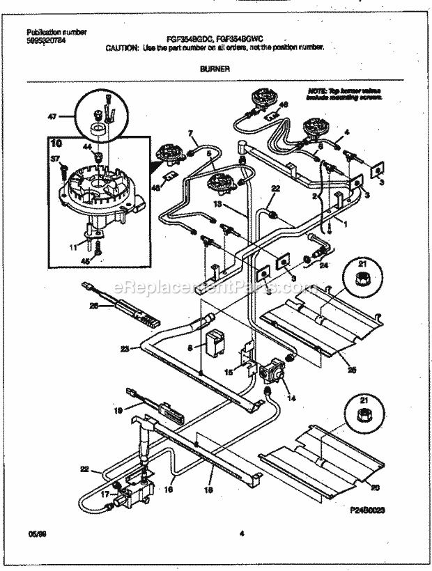 Frigidaire FGF354BGDC Freestanding, Gas Frigidaire/Gas Range Burner Diagram