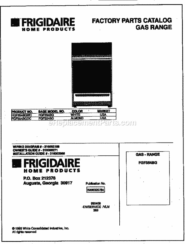 Frigidaire FGF354BGDC Freestanding, Gas Frigidaire/Gas Range Page D Diagram