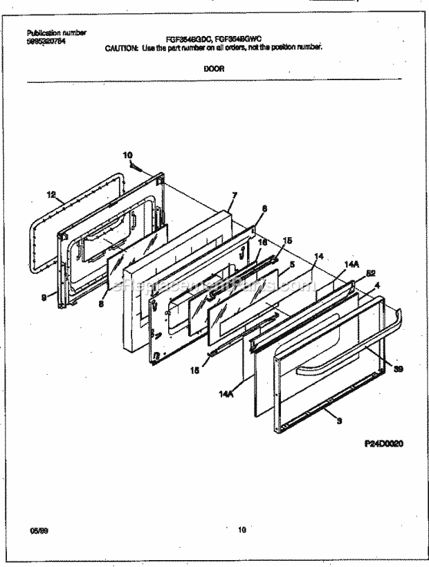 Frigidaire FGF354BGDC Freestanding, Gas Frigidaire/Gas Range Door Diagram