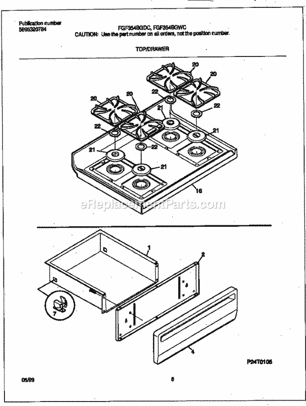 Frigidaire FGF354BGDC Freestanding, Gas Frigidaire/Gas Range Top / Drawer Diagram