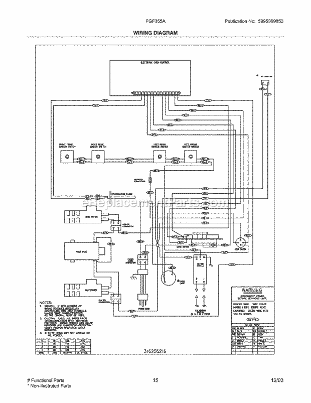 Frigidaire FGF355ASE Freestanding, Gas Gas Range Page G Diagram