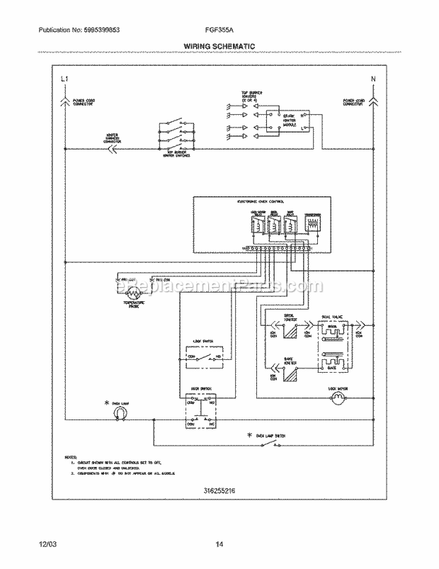 Frigidaire FGF355ASE Freestanding, Gas Gas Range Page H Diagram