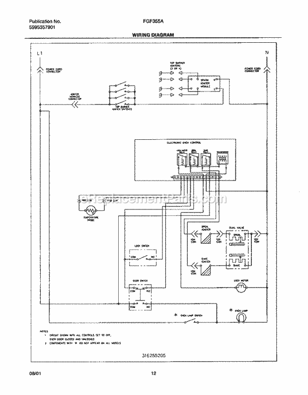 Frigidaire FGF355AUA Freestanding, Gas Gas Range Page G Diagram