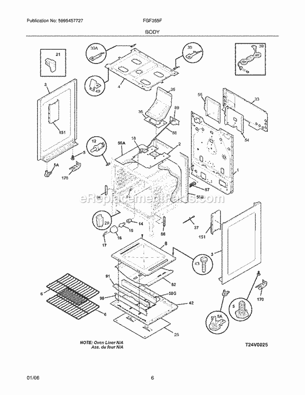 Frigidaire FGF355FSA Frigidaire/Range Body Diagram