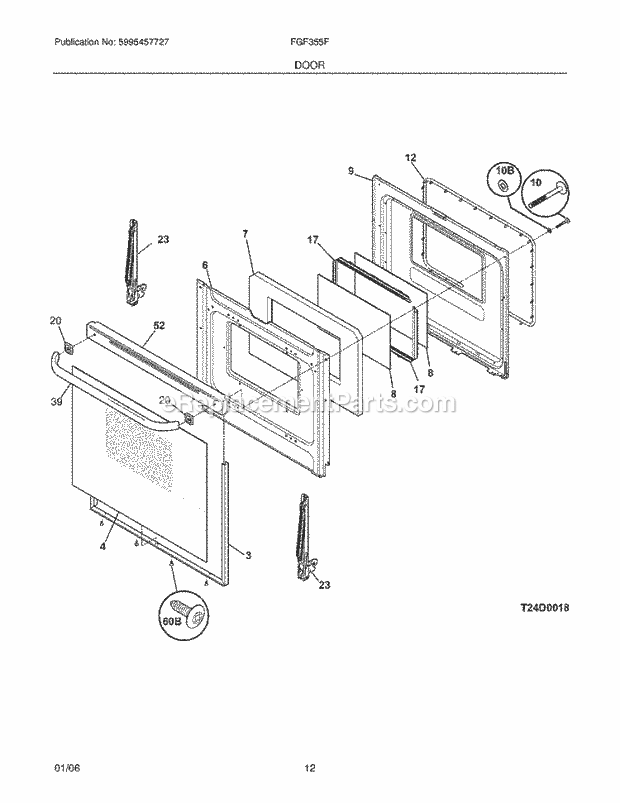 Frigidaire FGF355FSA Frigidaire/Range Door Diagram