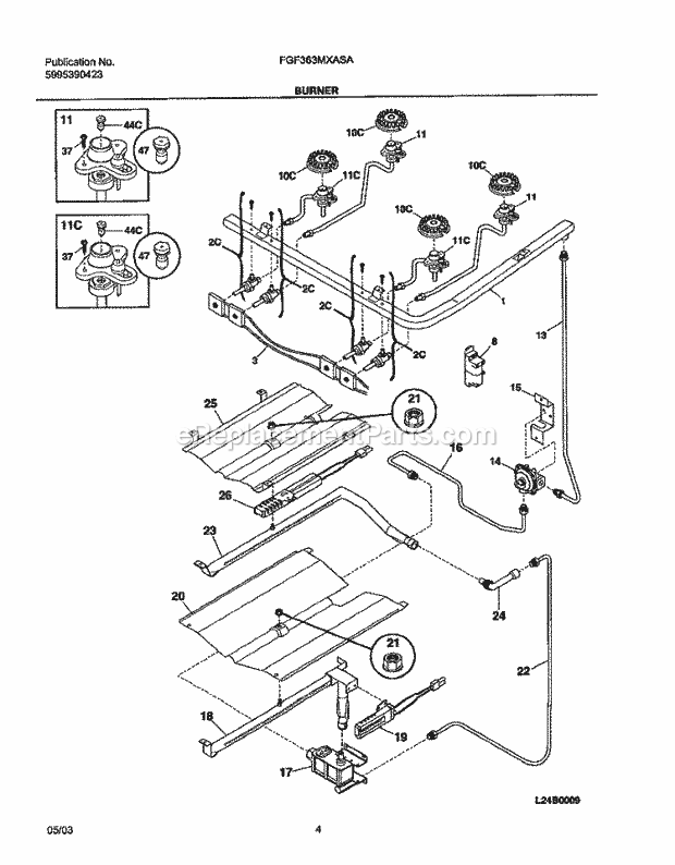 Frigidaire FGF363MXASA Freestanding, Gas Gas Range Burner Diagram