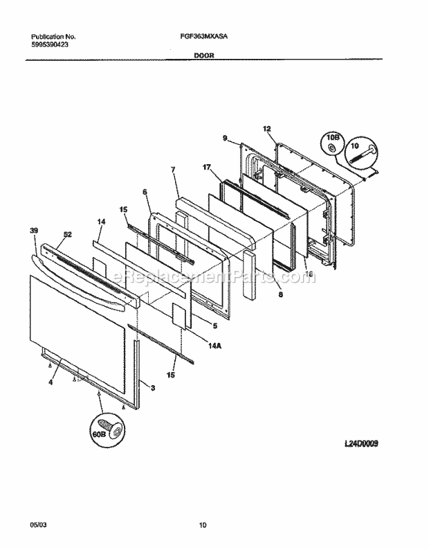 Frigidaire FGF363MXASA Freestanding, Gas Gas Range Door Diagram