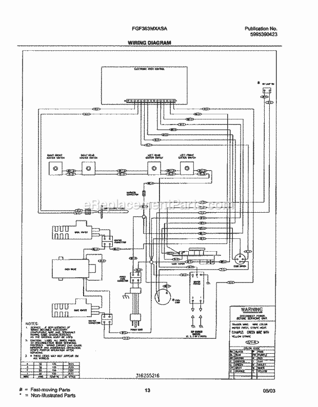 Frigidaire FGF363MXASA Freestanding, Gas Gas Range Page G Diagram