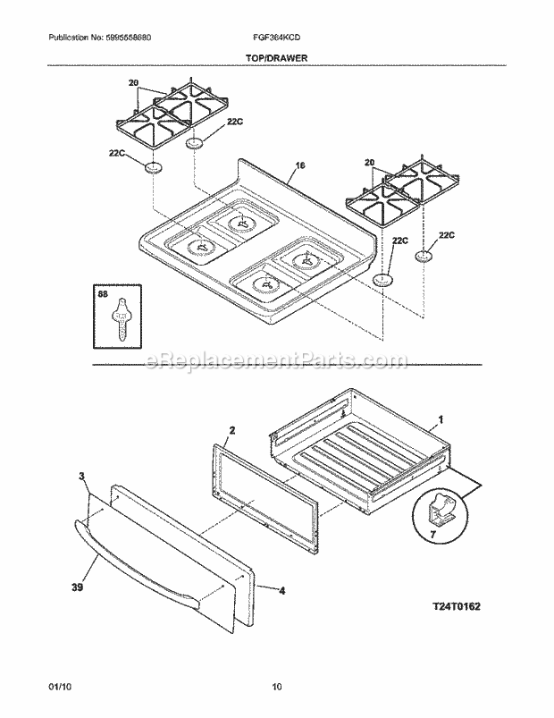 Frigidaire FGF364KCD Range Top/Drawer Diagram