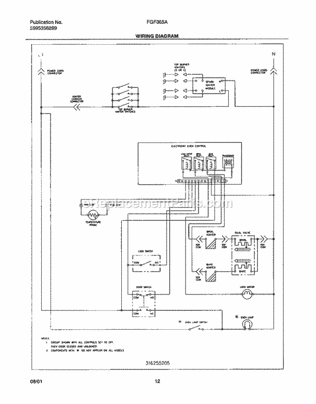 Frigidaire FGF365AQA Freestanding, Gas Range Page G Diagram