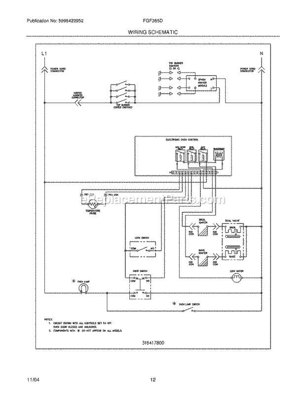 Frigidaire FGF365DQA Freestanding, Gas Gas Range Page H Diagram