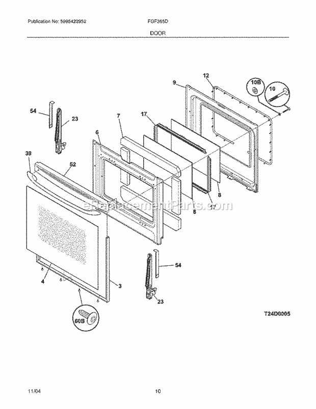 Frigidaire FGF365DSA Freestanding, Gas Gas Range Door Diagram