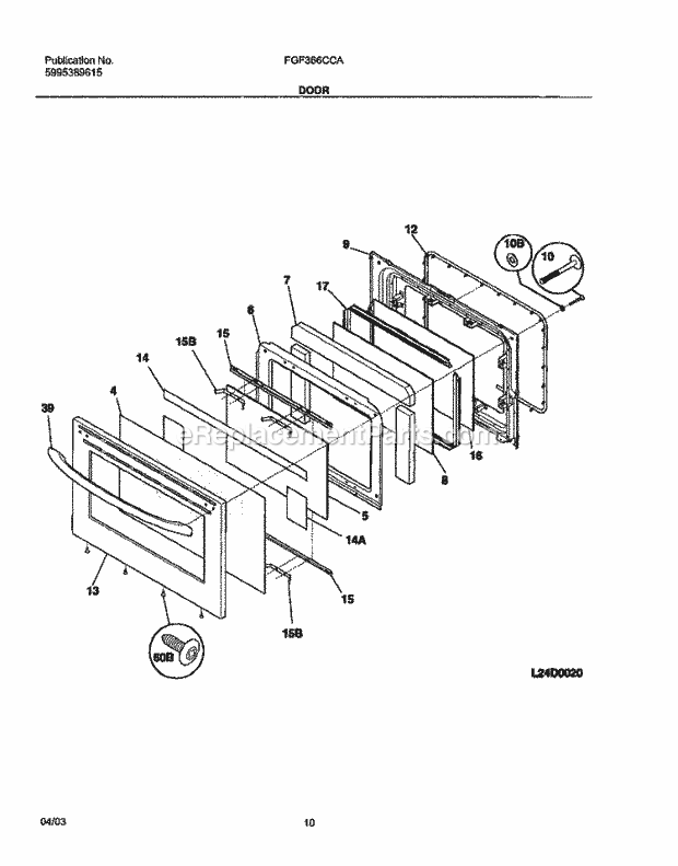 Frigidaire FGF366CCA Freestanding, Gas Gas Range Door Diagram