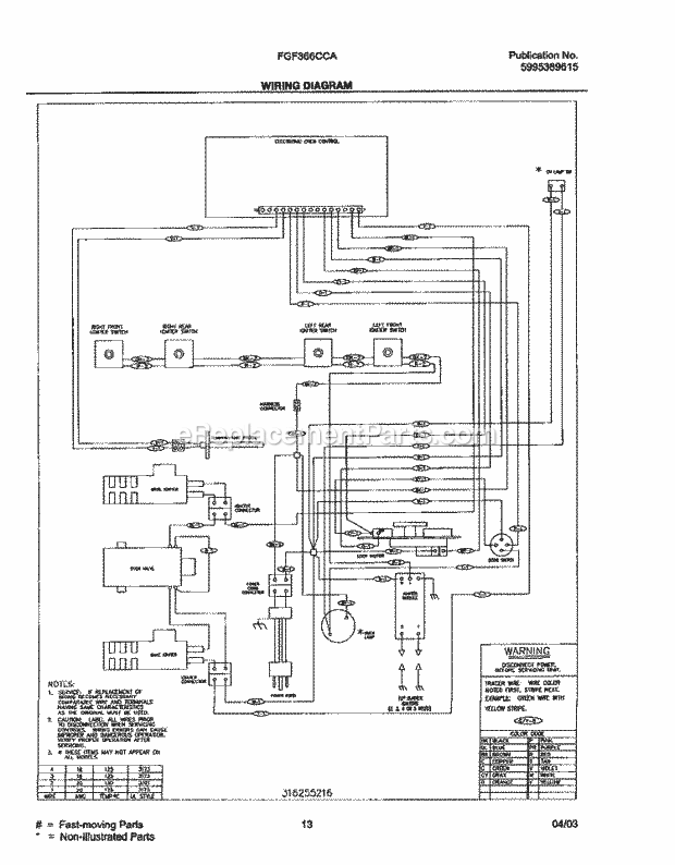 Frigidaire FGF366CCA Freestanding, Gas Gas Range Page G Diagram