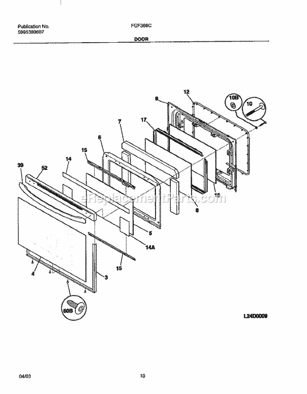 Frigidaire FGF366CSB Freestanding, Gas Gas Range Door Diagram