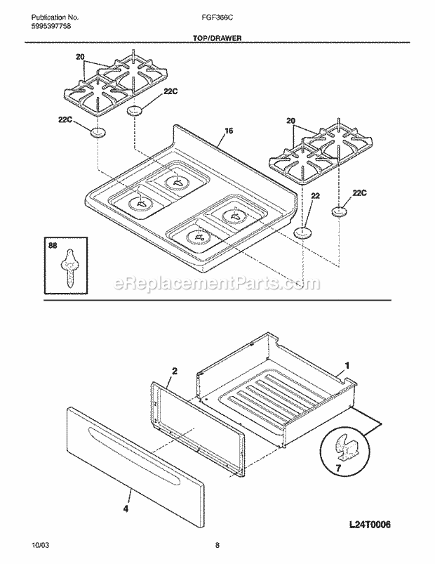 Frigidaire FGF366CSC Freestanding, Gas Gas Range Top / Drawer Diagram