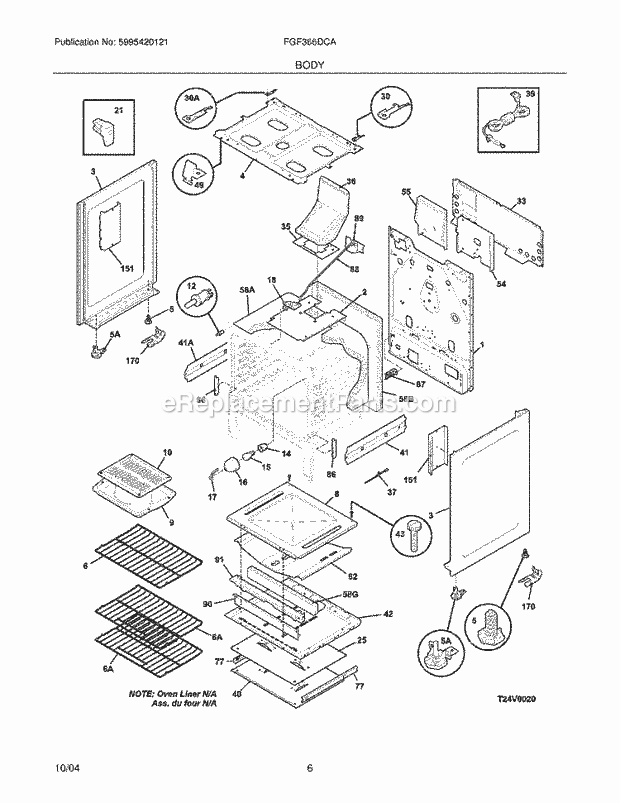 Frigidaire FGF366DCA Freestanding, Gas Gas Range Body Diagram