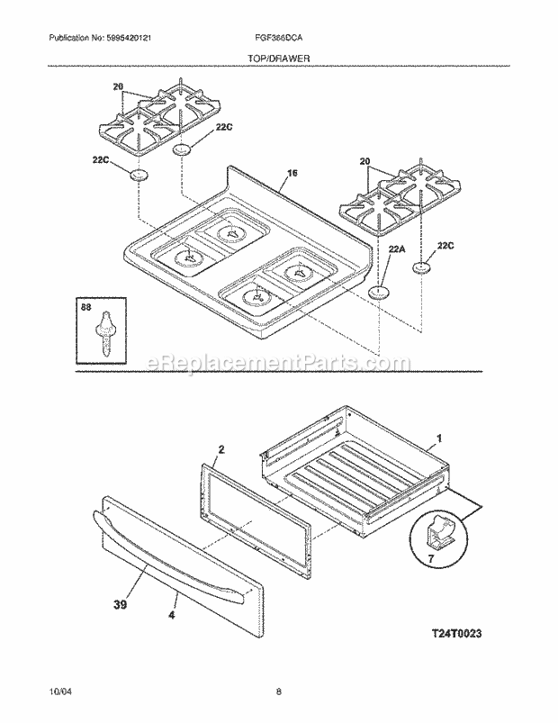 Frigidaire FGF366DCA Freestanding, Gas Gas Range Top / Drawer Diagram