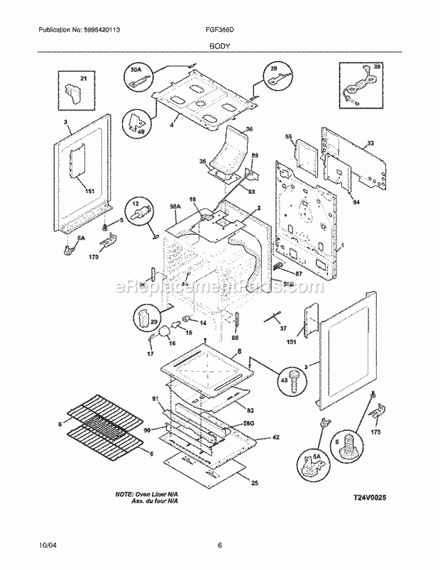 Frigidaire FGF366DQA Freestanding, Gas Gas Range Body Diagram