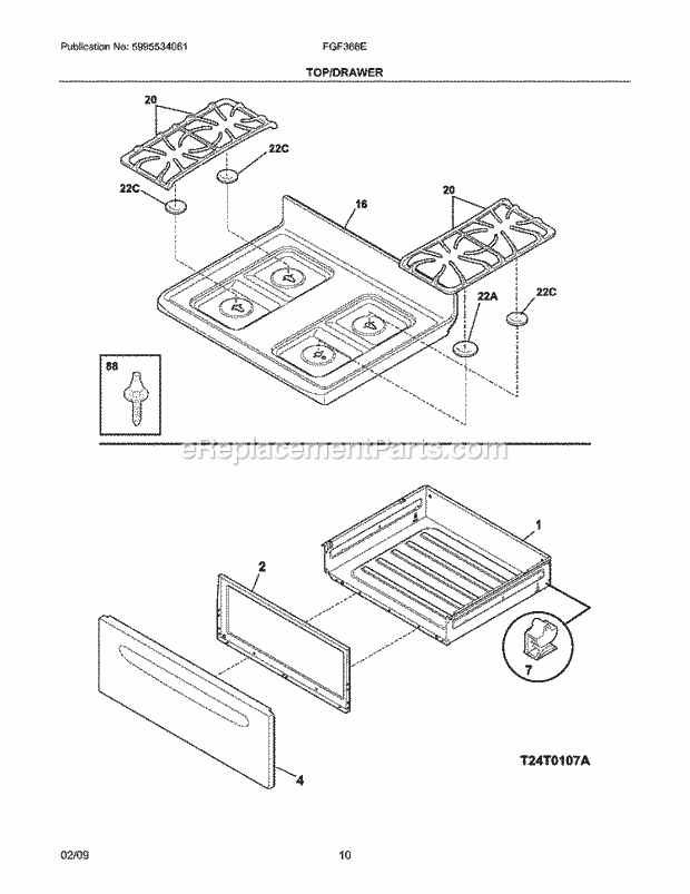 Frigidaire FGF366EBH Range Top/Drawer Diagram