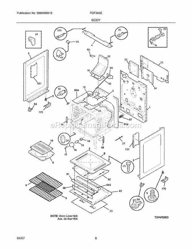 Frigidaire FGF366ESE Freestanding, Gas Gas Range Body Diagram